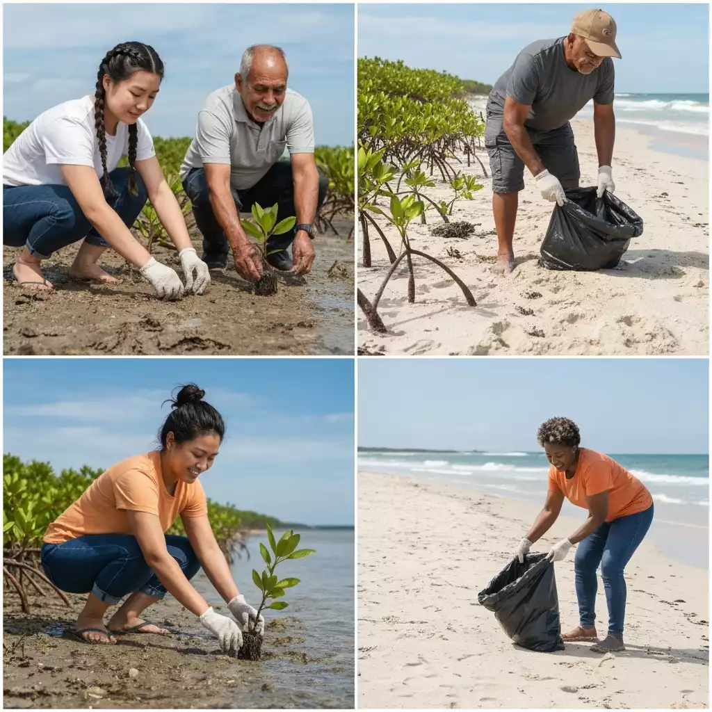 Community members actively engaged in coastal conservation efforts