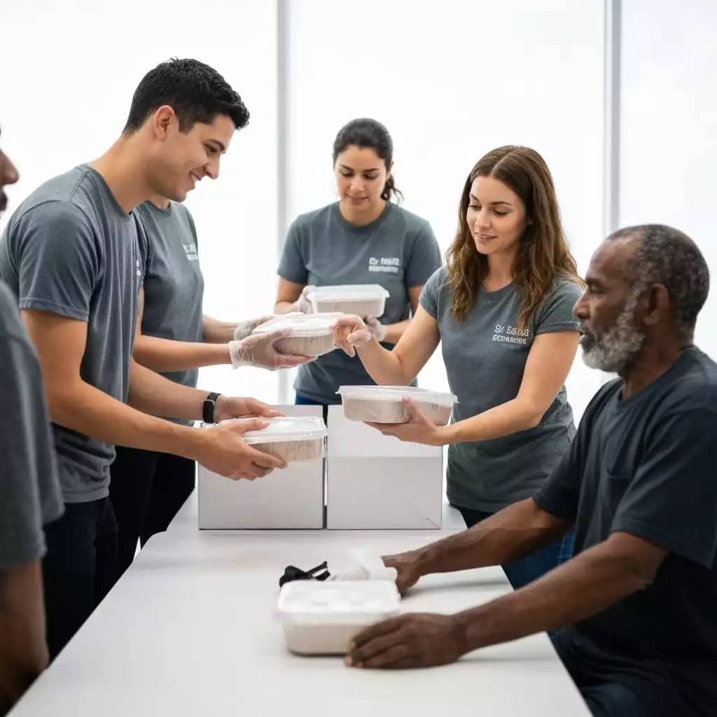 Volunteers handing out food and supplies to homeless individuals in Fort Myers