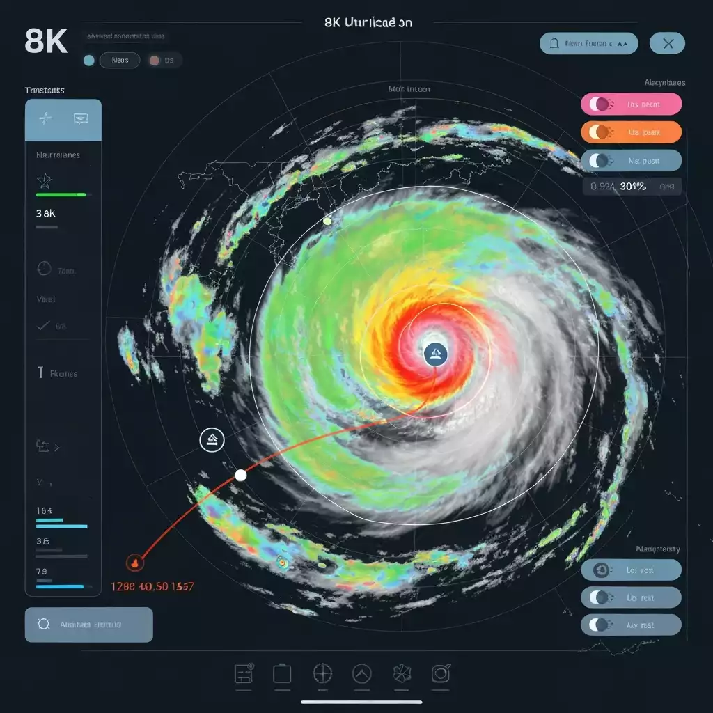 Detailed hurricane tracking map with projected path and intensity, no text, no words, no typography, 8K, clean image