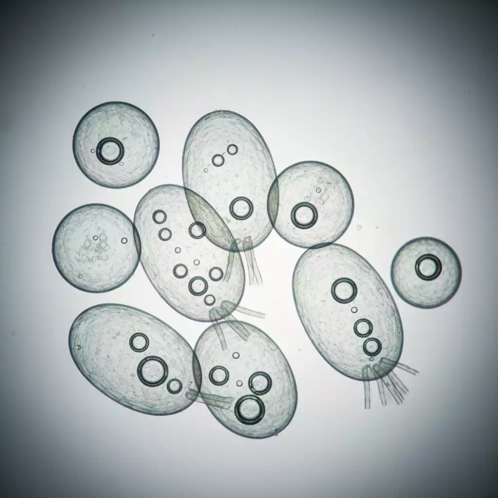 Microscopic view of mosquito eggs in water