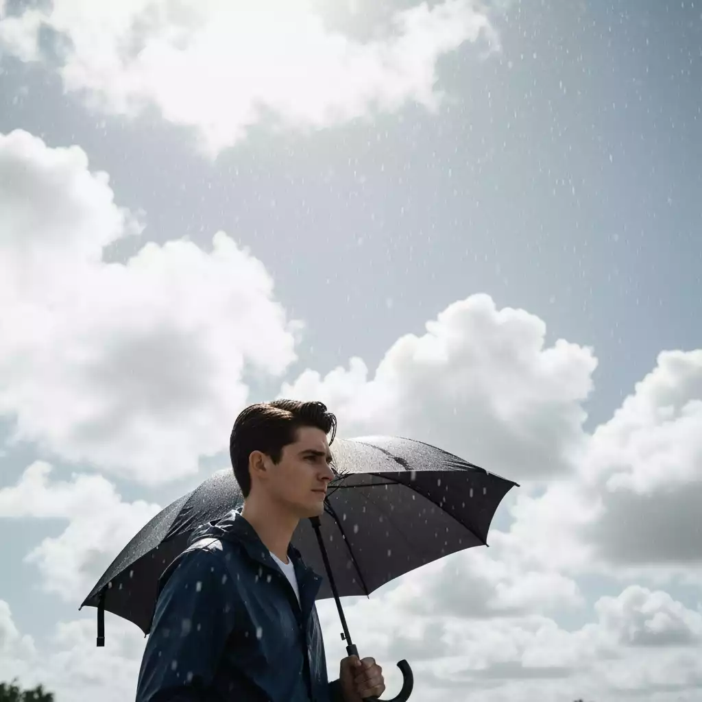 Person holding an umbrella under scattered rain showers in Fort Myers, Florida