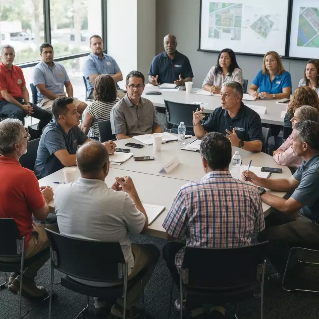 Community members engaging in a public meeting about urban development in Fort Myers
