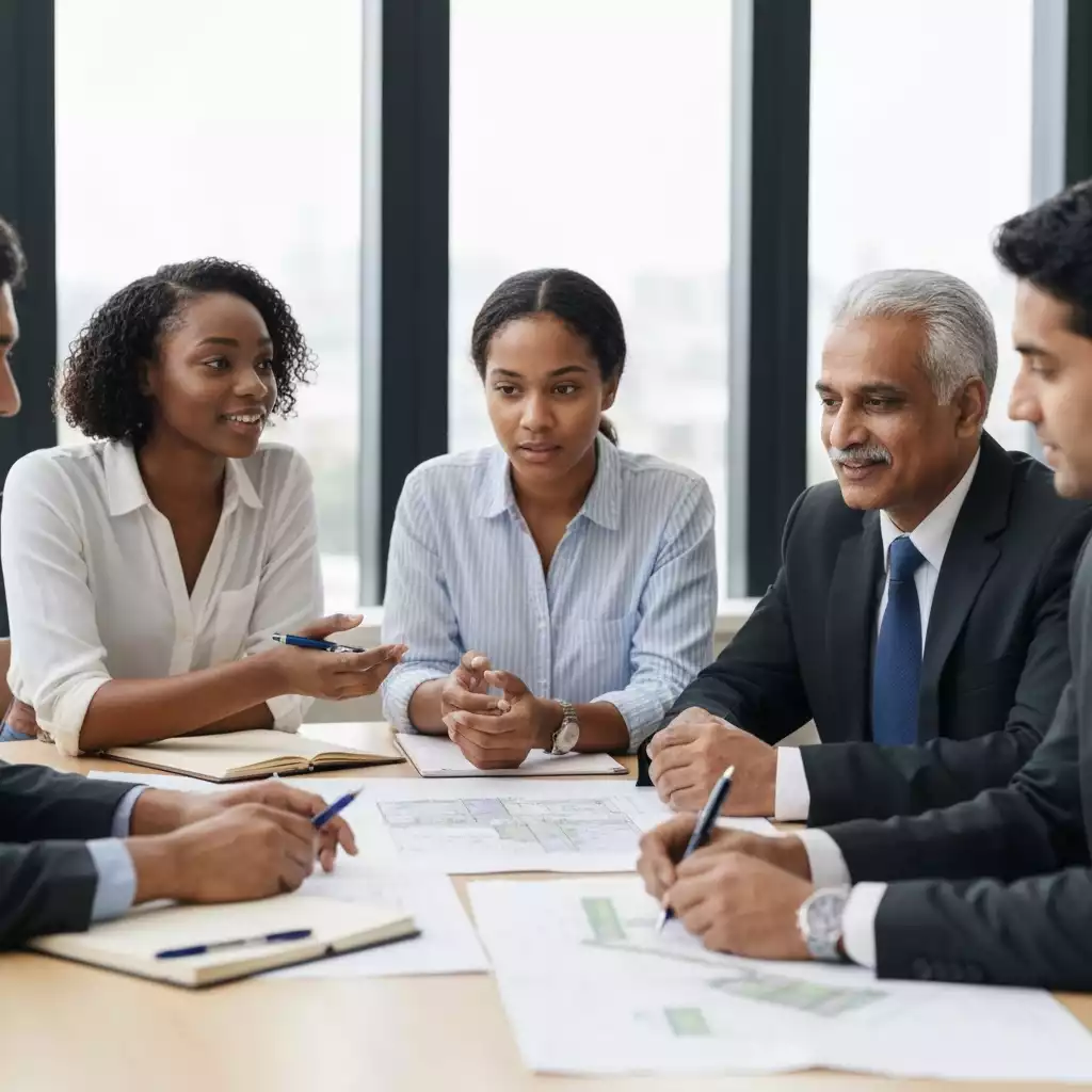 Business owners collaborating on urban development plans