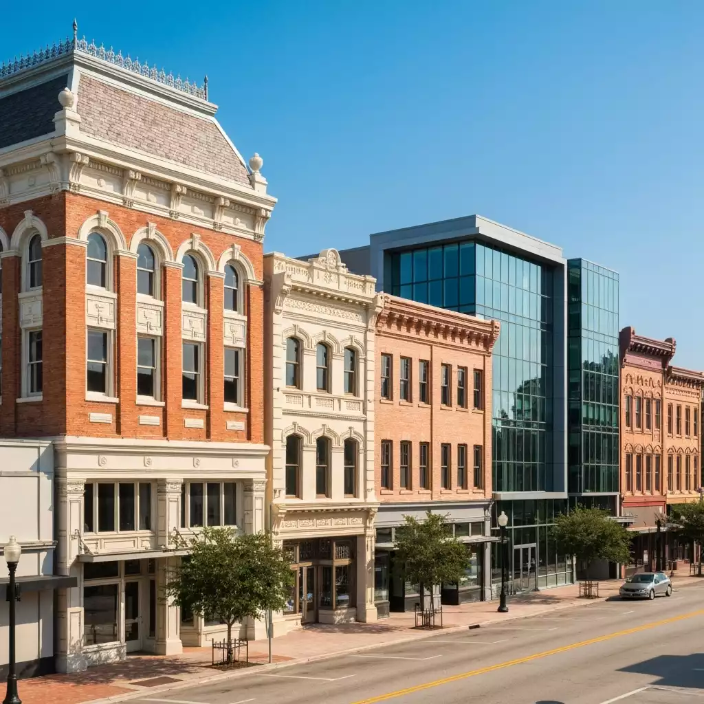 Historic buildings in Downtown Fort Myers being revitalized, with modern elements integrated