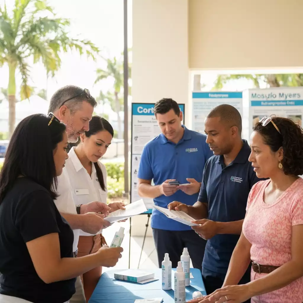 Community members engaging in a discussion about health, clean image