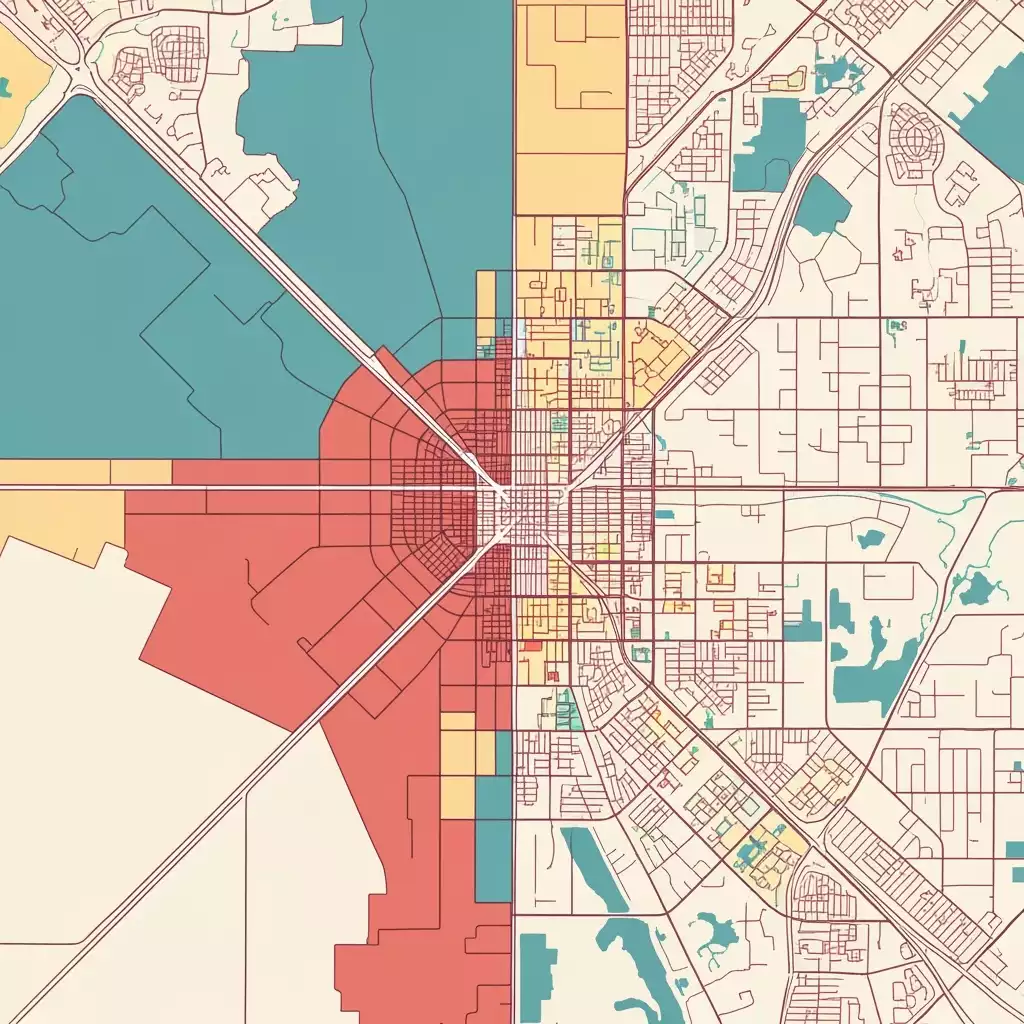 Stylized map highlighting different zoning areas in Fort Myers