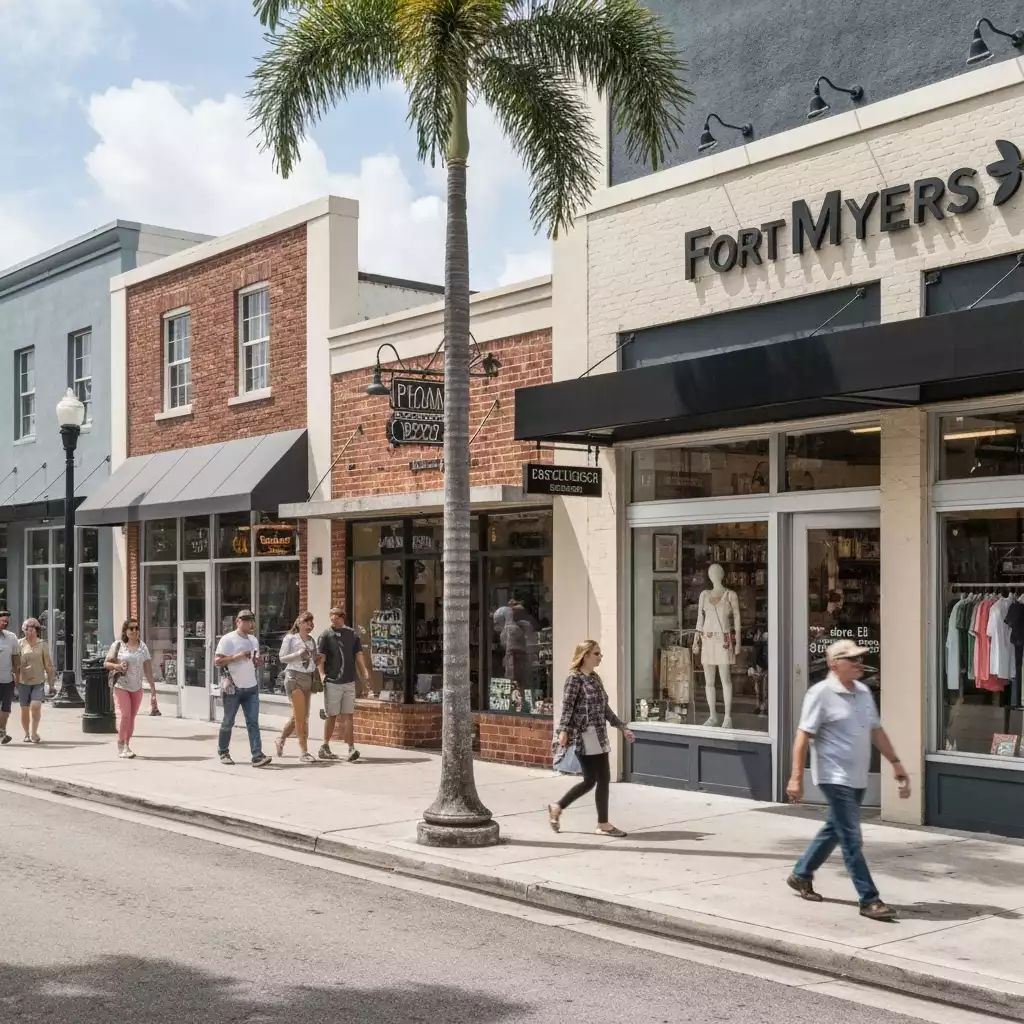 Diverse small businesses thriving in a vibrant Fort Myers downtown street