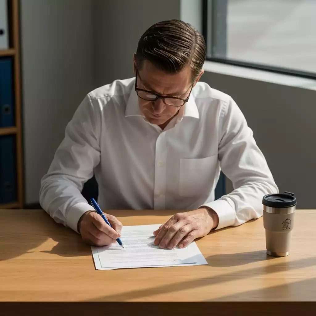 Person reviewing building permit documents on a desk