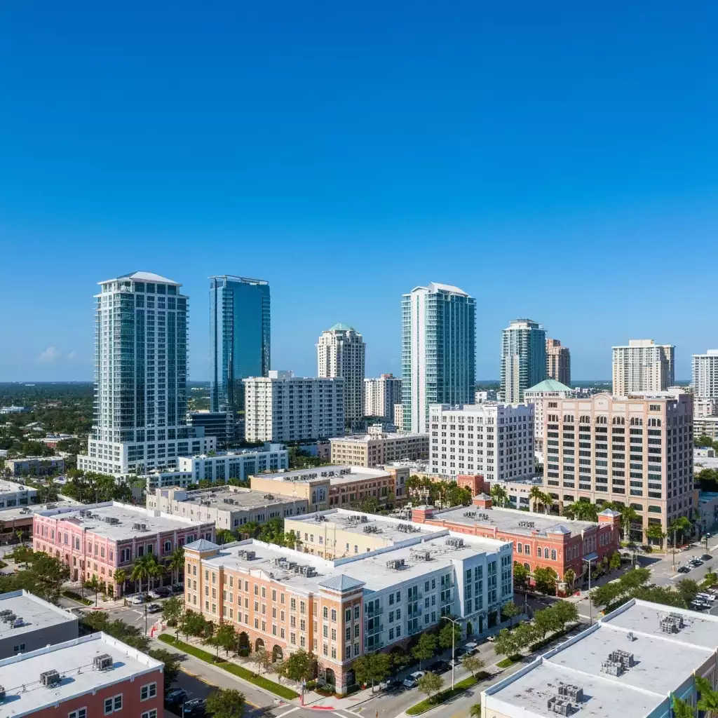 Modern cityscape of Fort Myers with new residential and commercial buildings