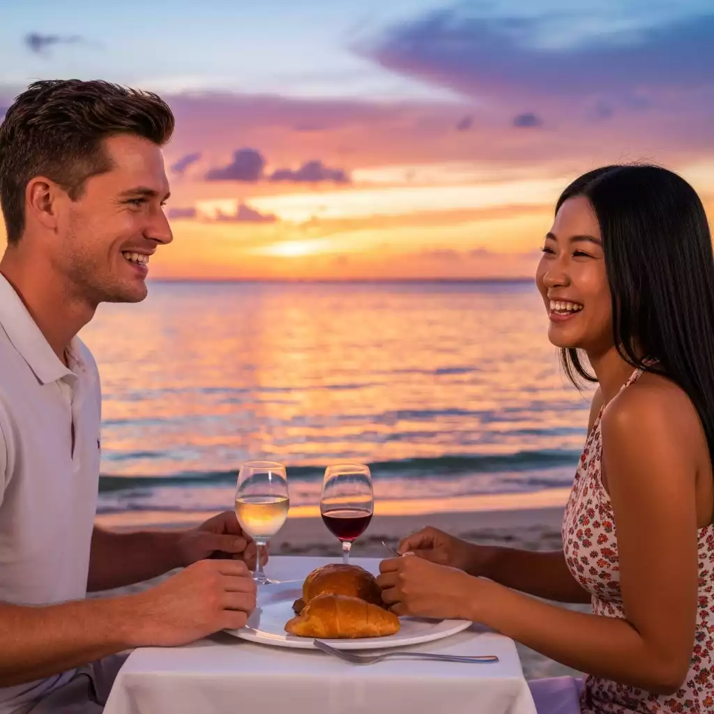 Couple enjoying a sunset dinner by the beach in Fort Myers