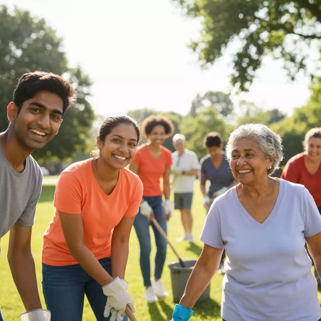 Diverse community members volunteering